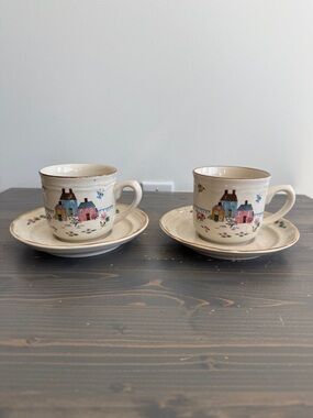Vintage stoneware Heartland farms
mug & saucer x 2